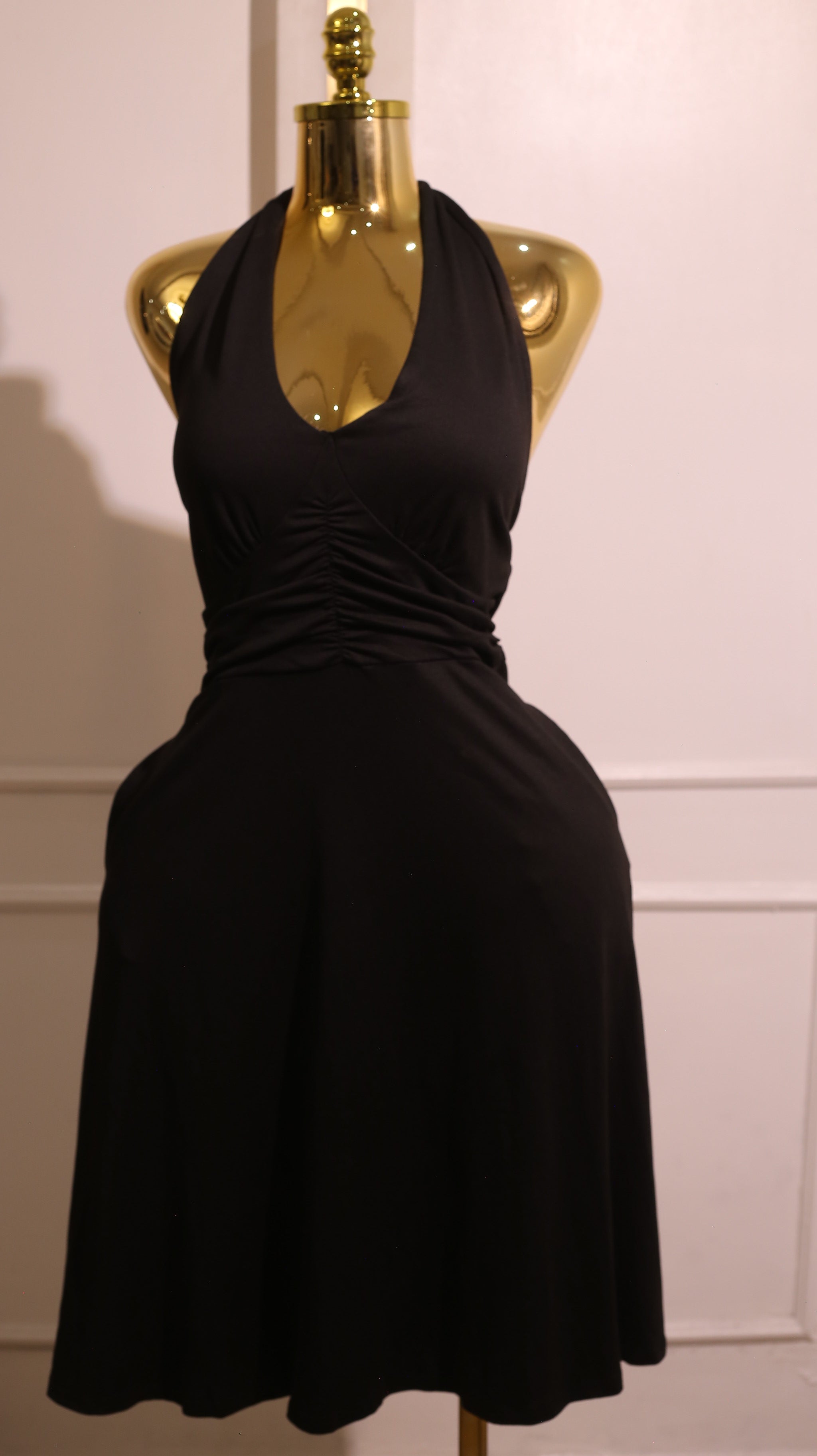Black Halter Neck A-Line Woven Dress