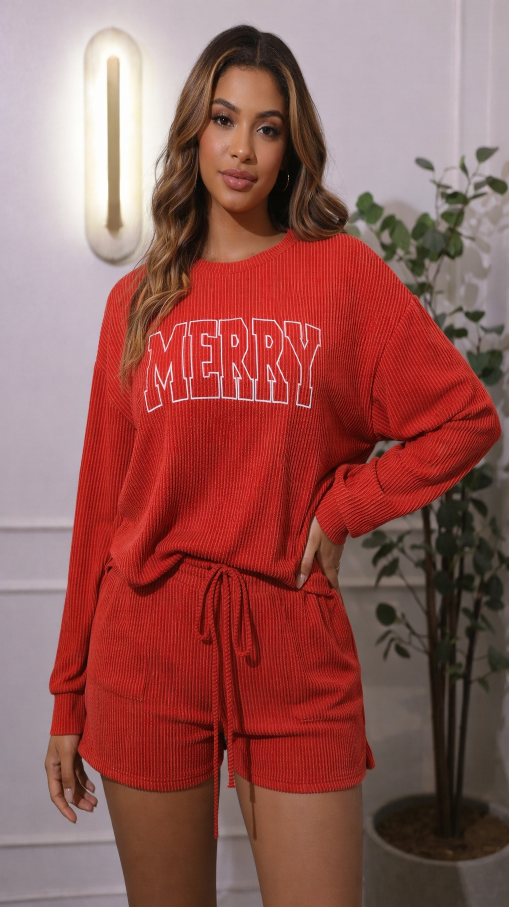 Two piece top and shorts - red