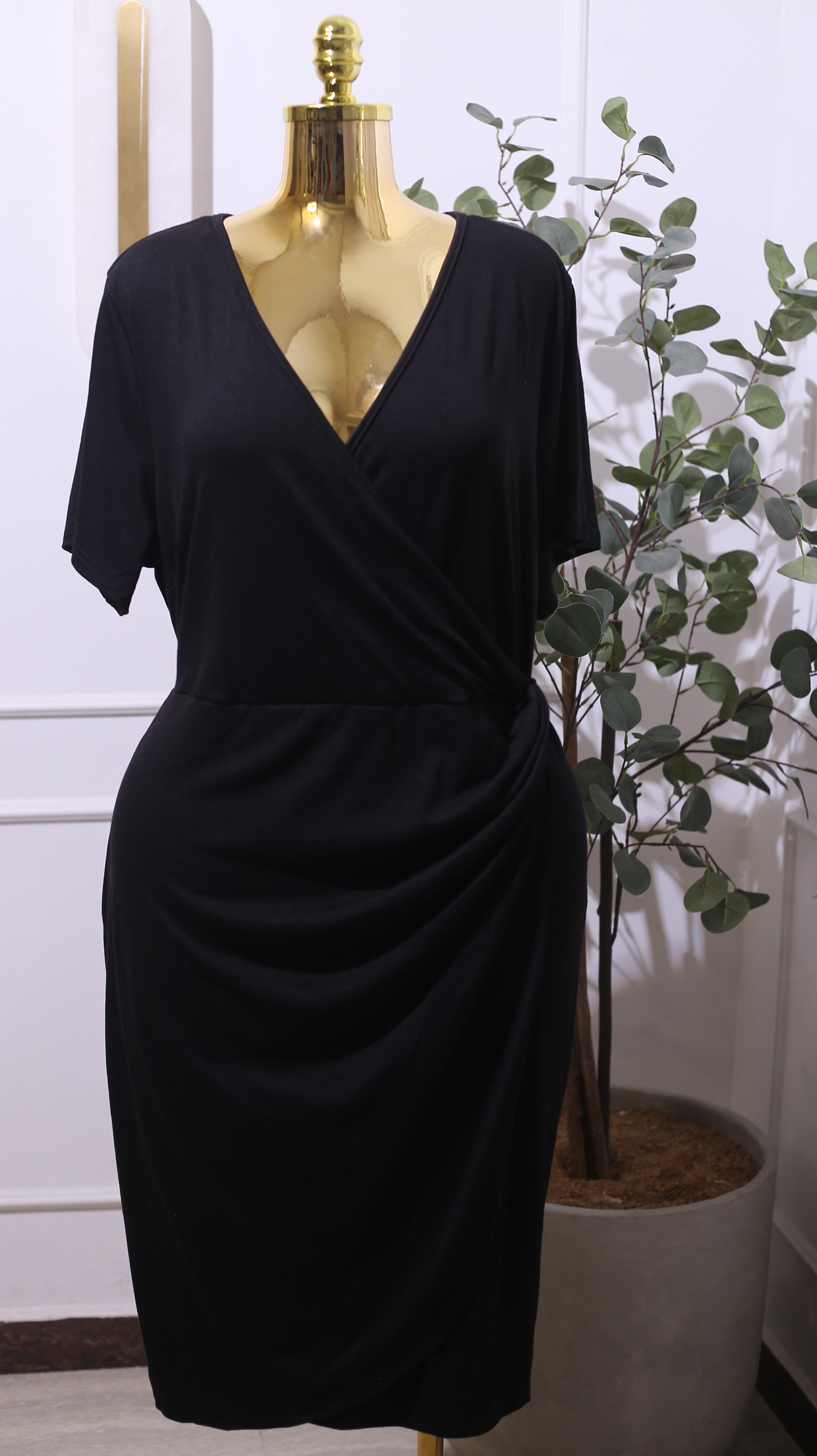 Curvewow Casual Jersey Wrap Dress In Black