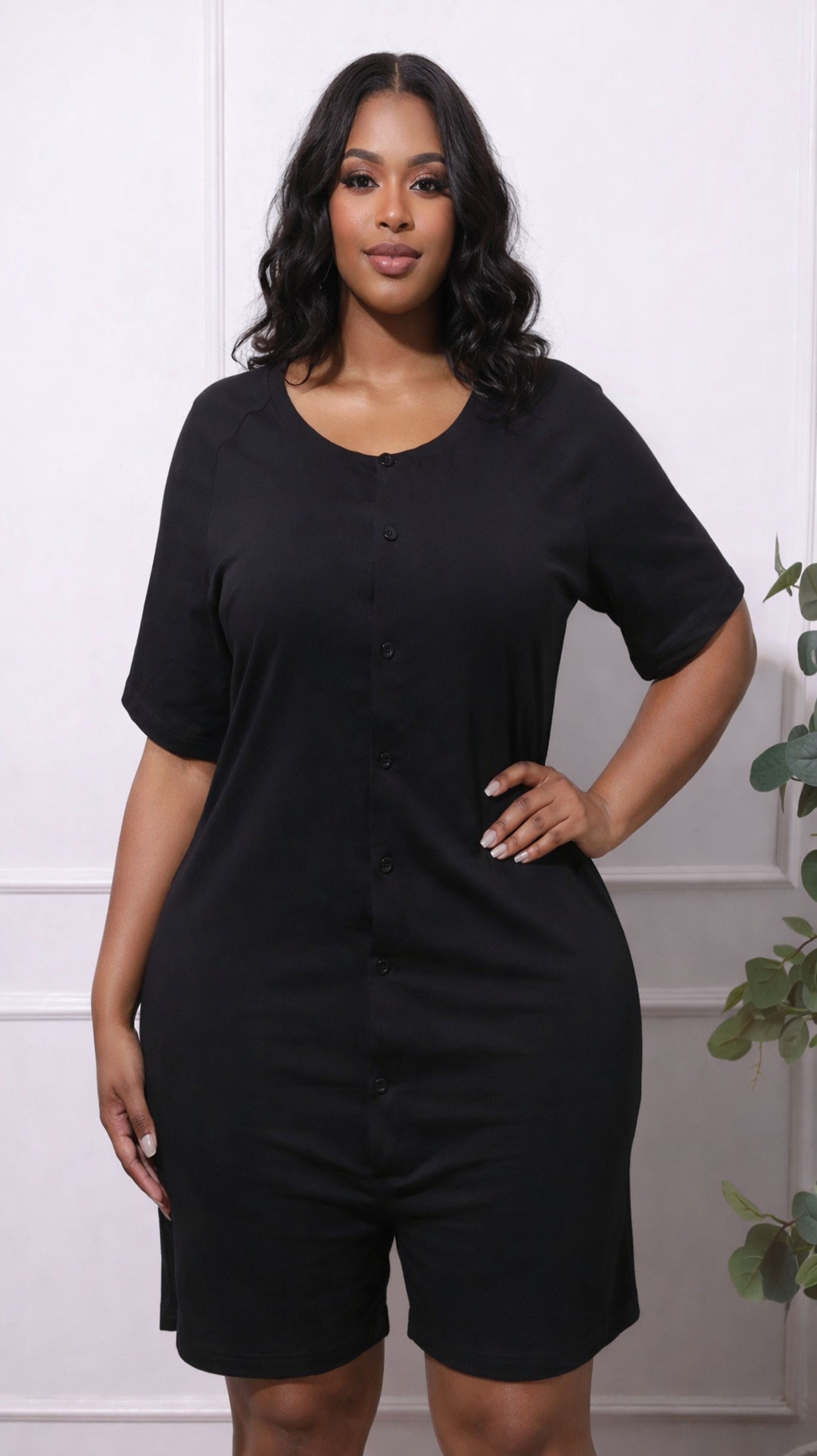 A Black Buttoned-down JUMPSUIT
