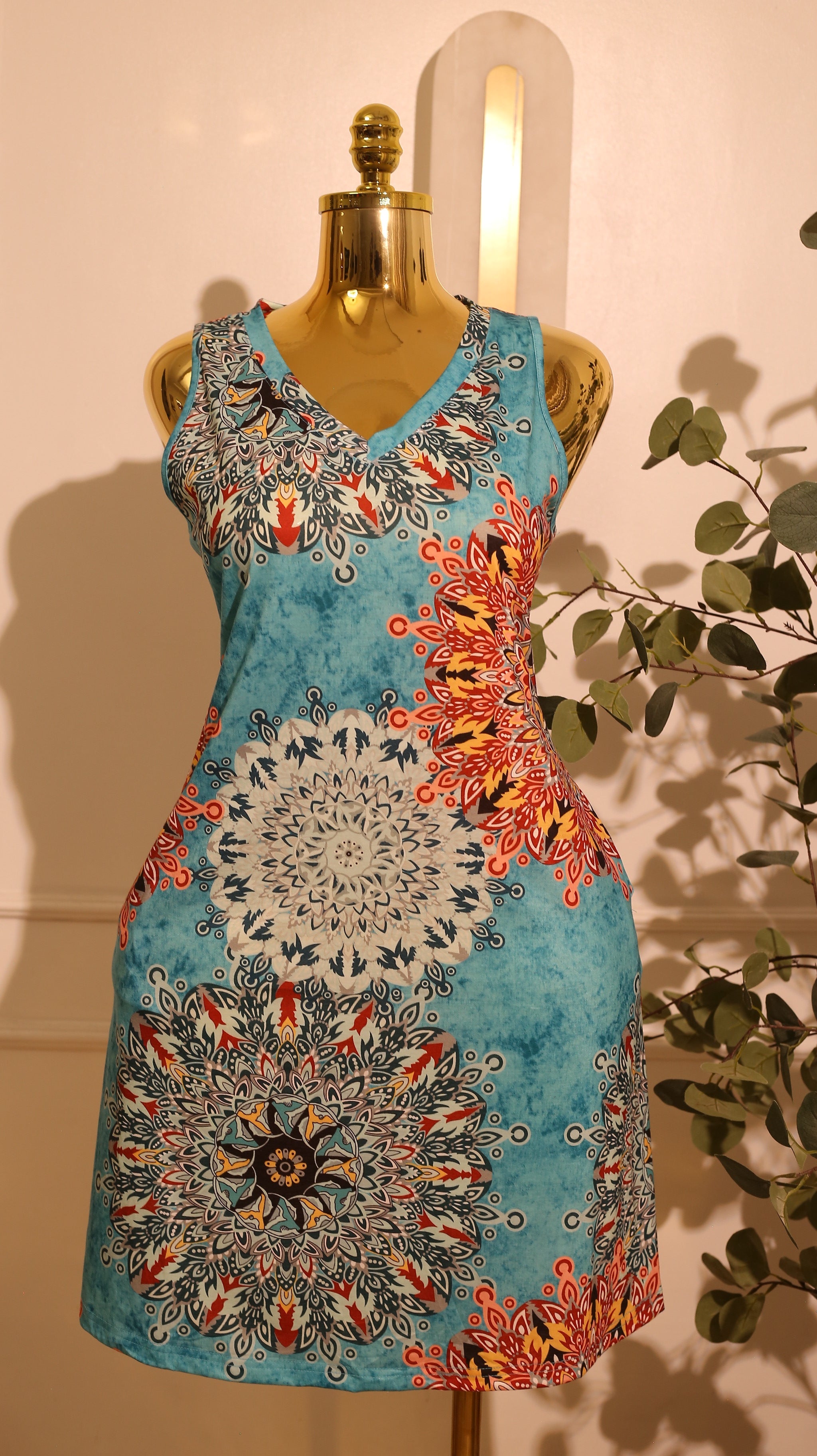 Blue Floral Medallion Tank Dress (Medium)