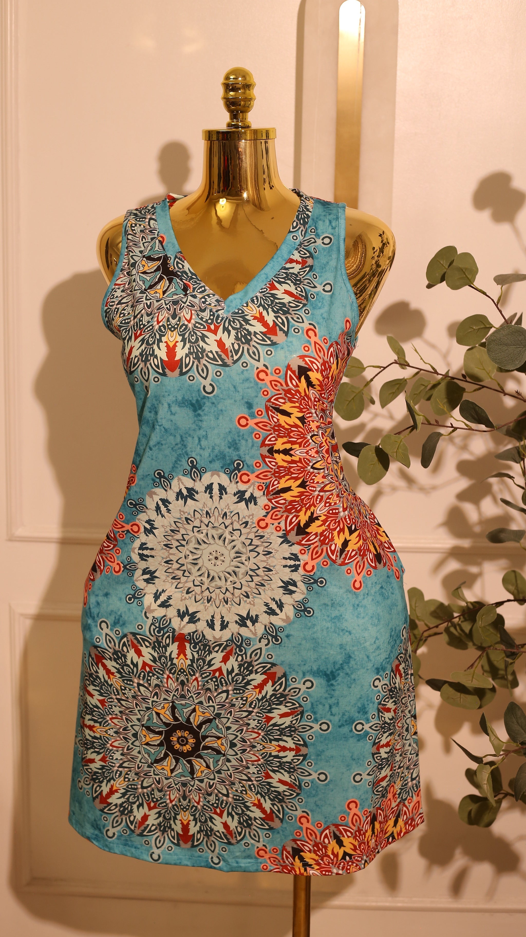Blue Floral Medallion Tank Dress (Medium)