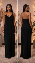 A Black Long Dress With A V-neck