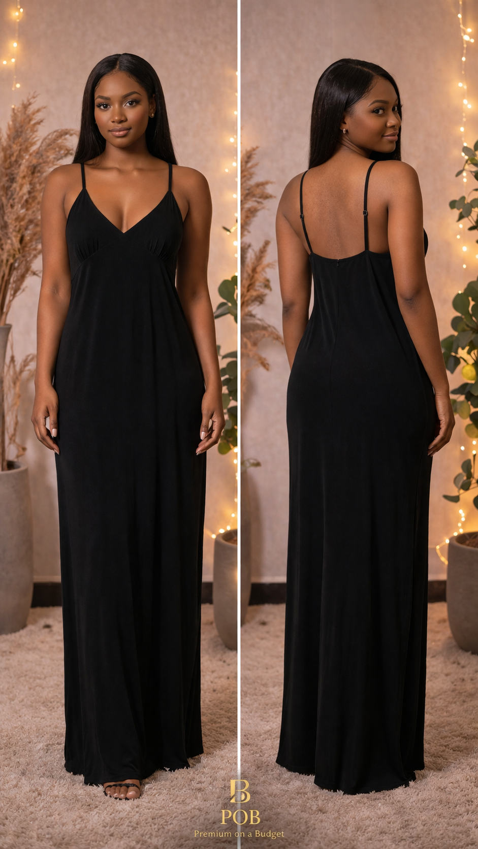 A Black Long Dress With A V-neck