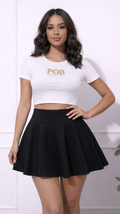 A Black High-waisted Pleated Mini Skater Skirt