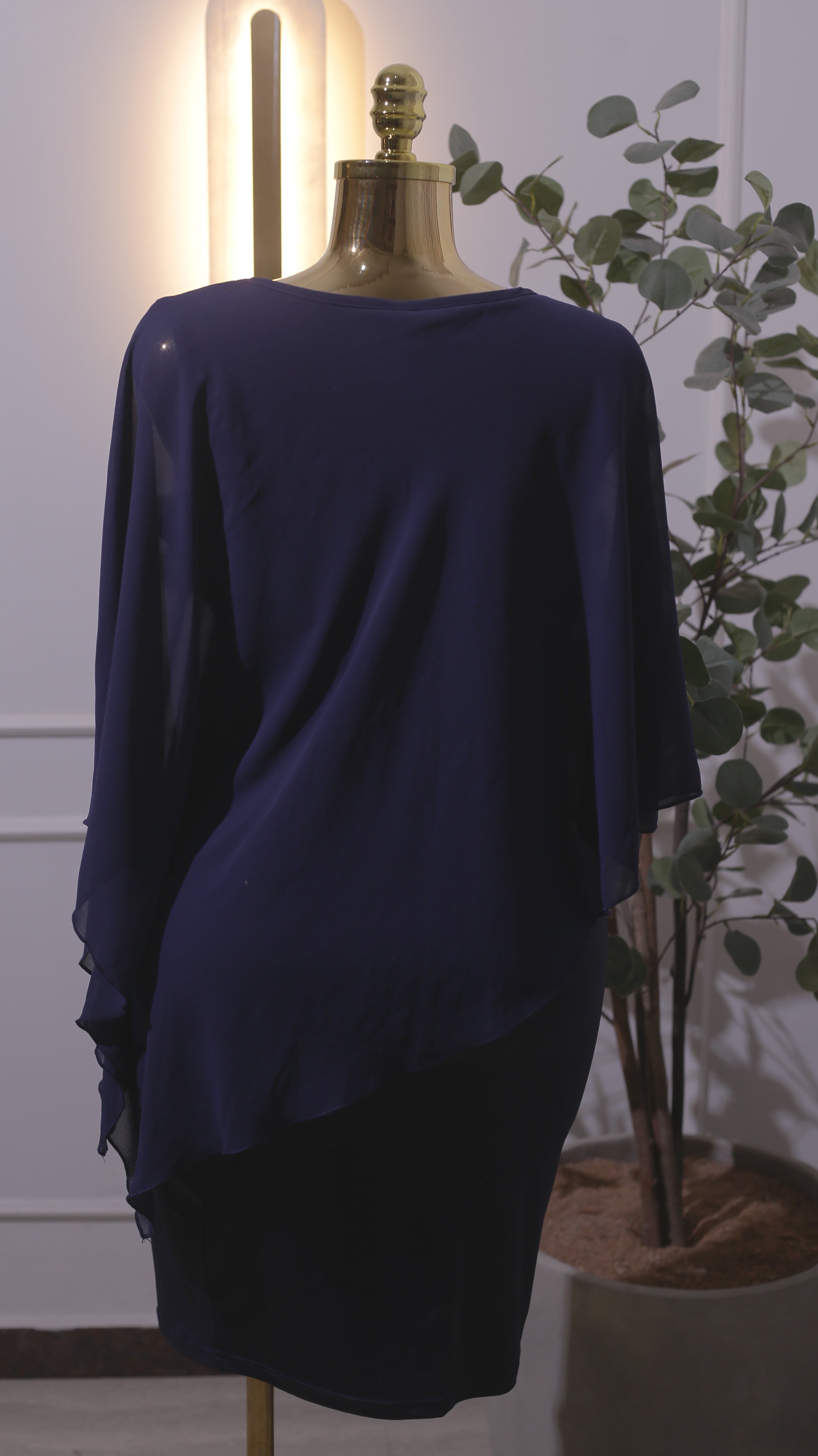 Navy Chiffon Cape Dress