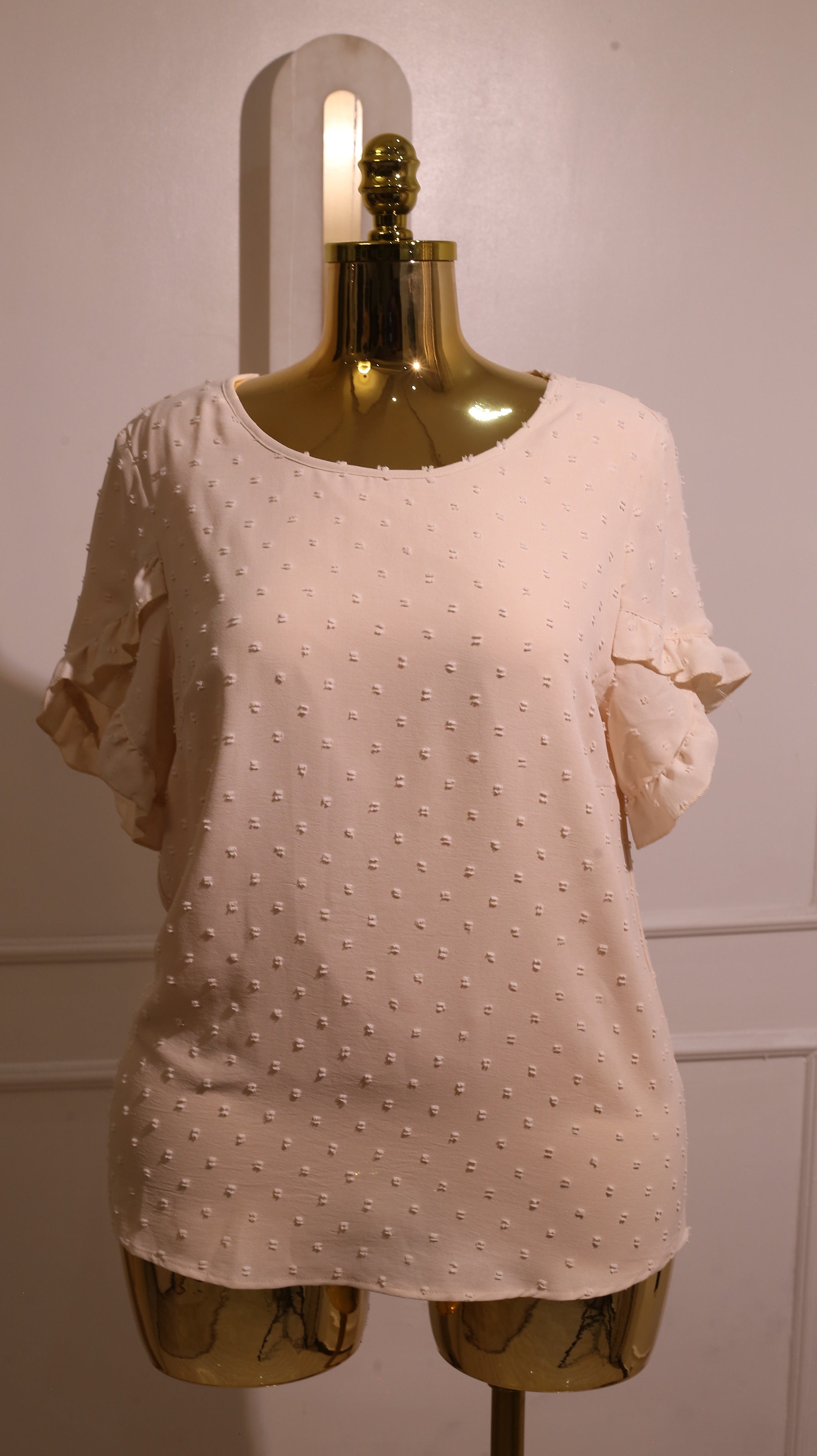 off whiteShort-Sleeve Ruffle Blouse