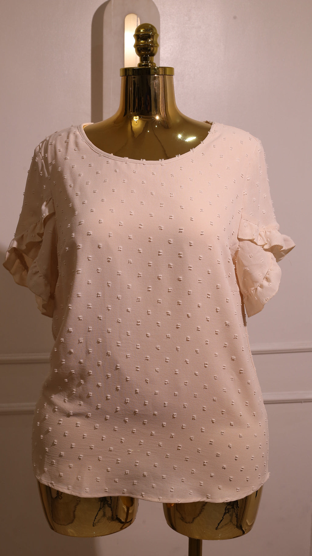 off whiteShort-Sleeve Ruffle Blouse