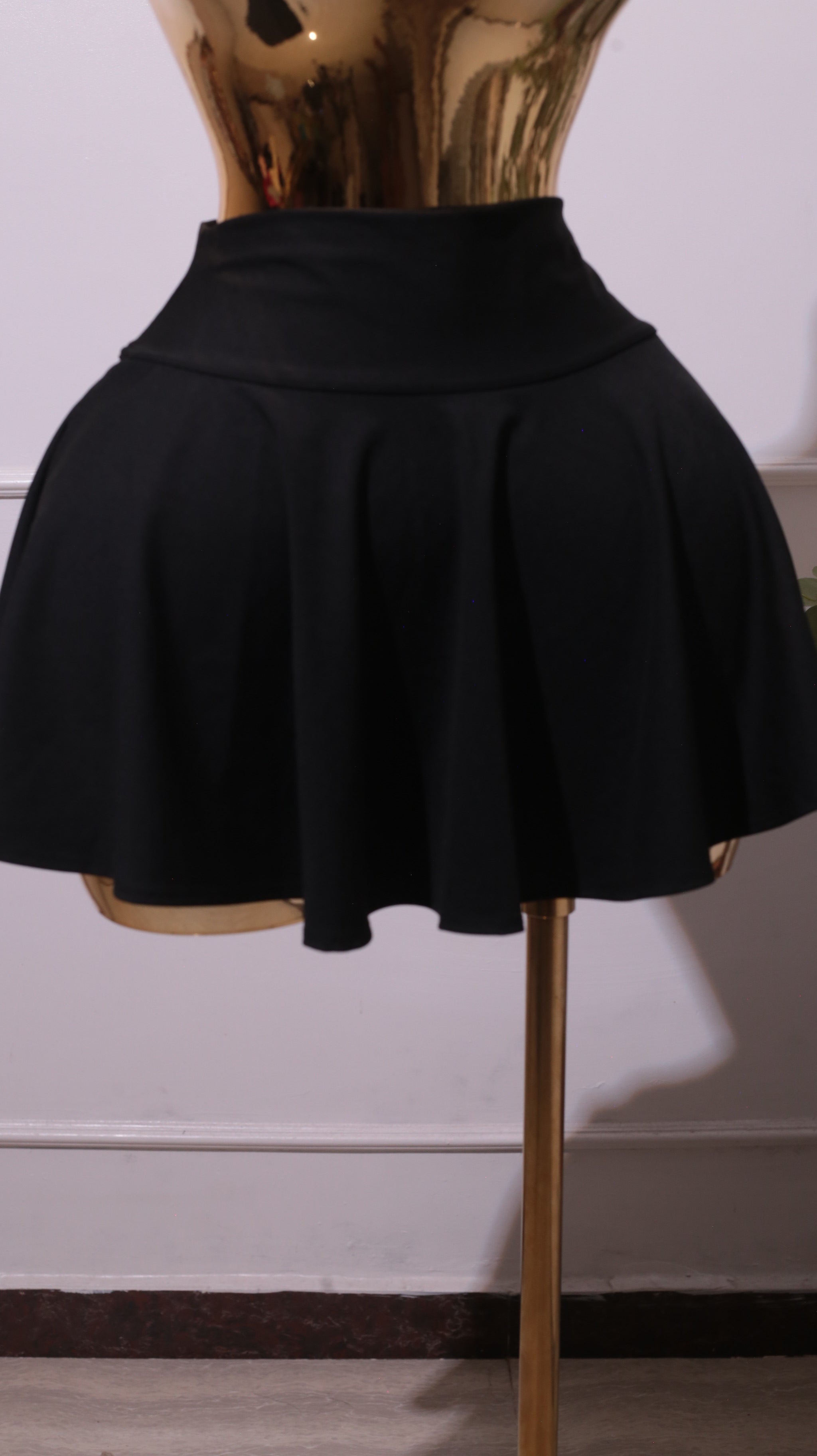 A Black High-waisted Pleated Mini Skater Skirt