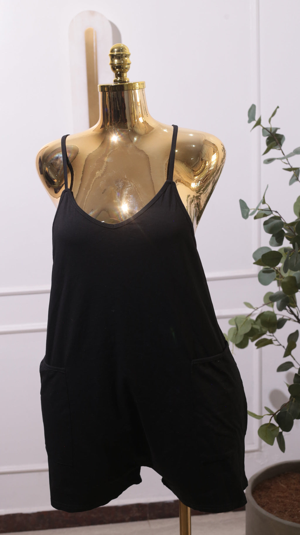 A Black Sleeveless A-line Mini Jumpsuit