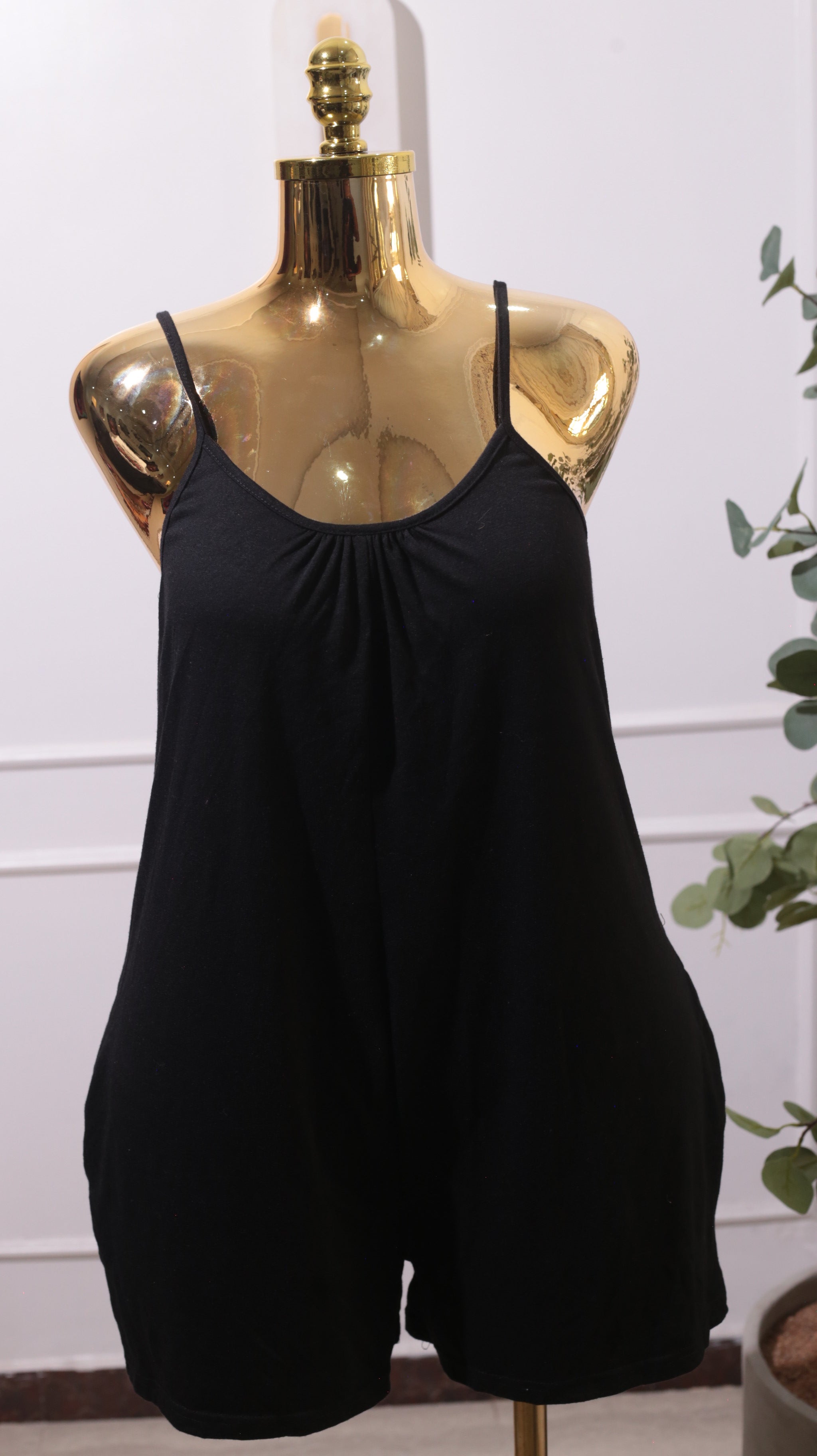 A Black Sleeveless A-line Mini Jumpsuit