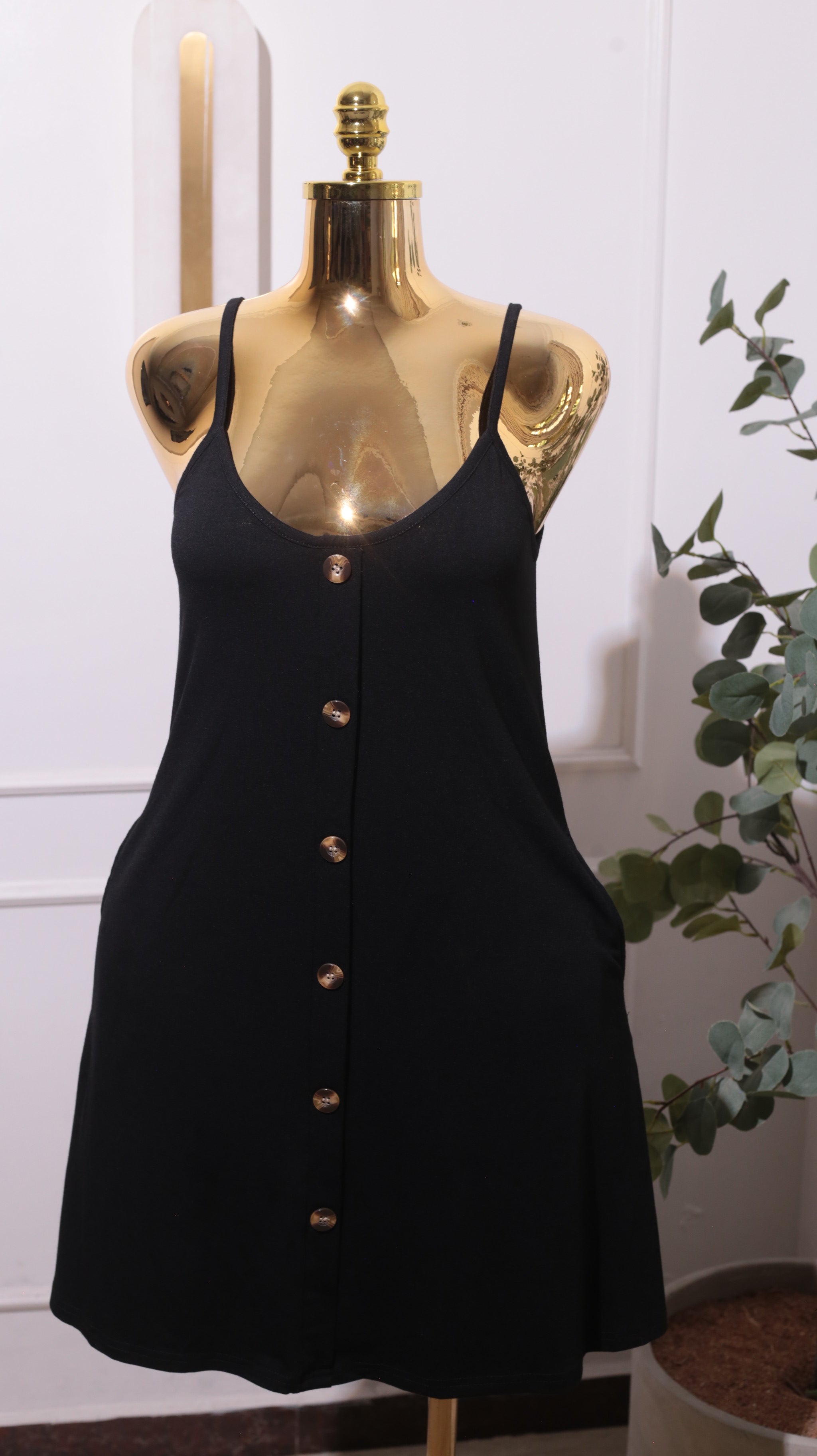 A Black Strap Button-down Mini Dress