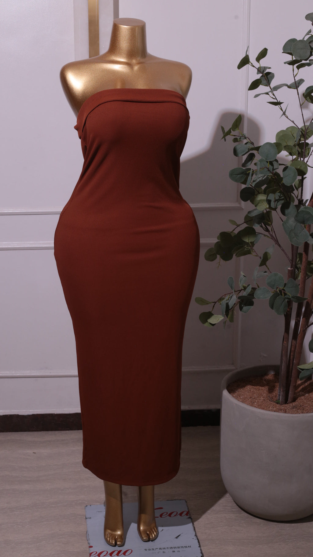A Brown Sleeveless Bodycon Maxi Dress