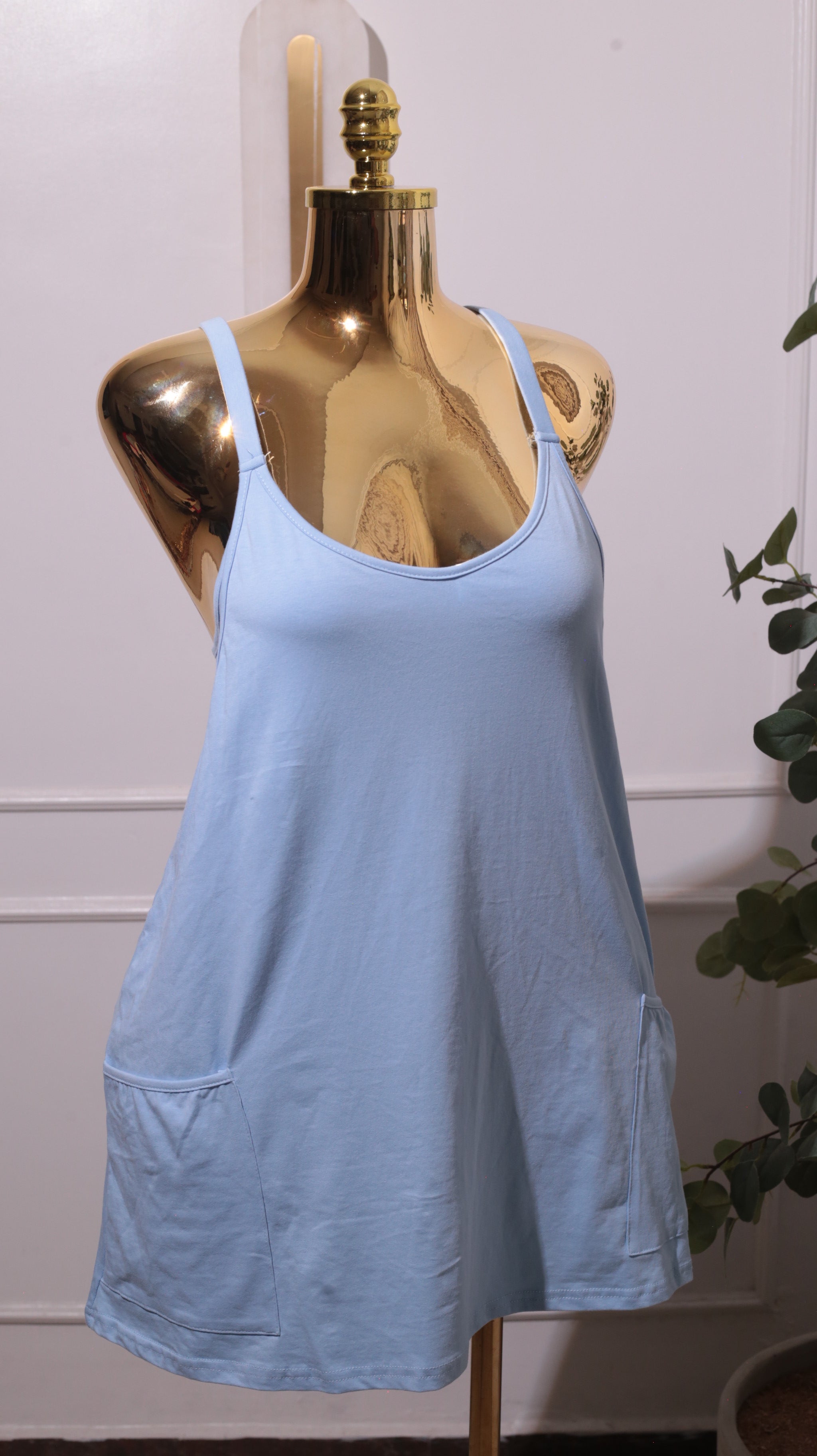 A Free People FP Movement Hot Shot Mini Dress In A Light Blue Cotton Blend