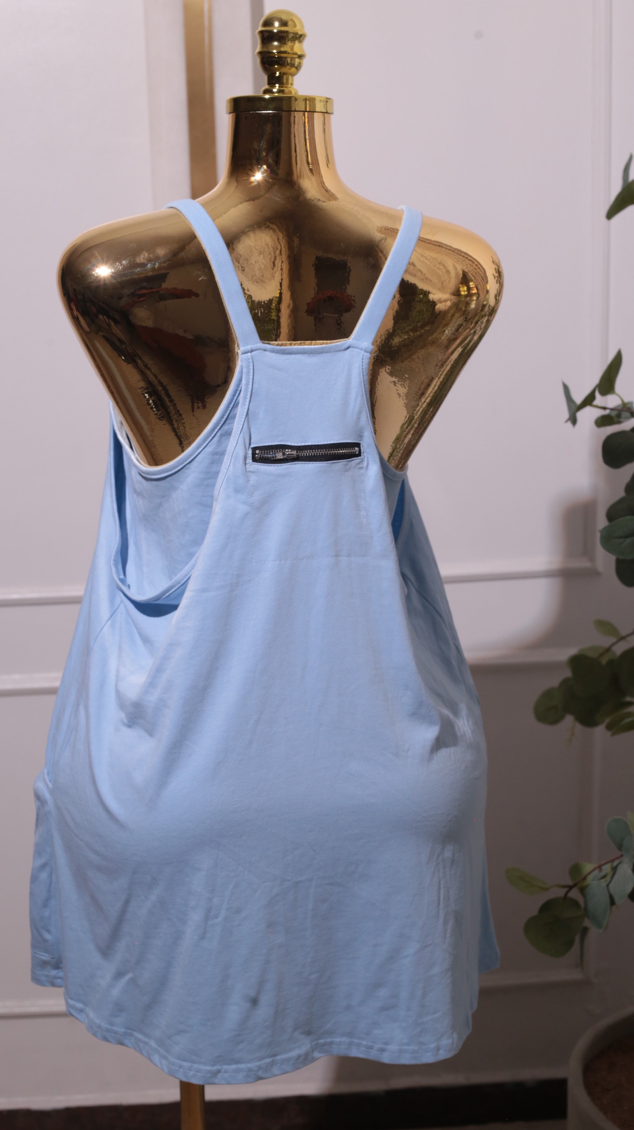 A Free People FP Movement Hot Shot Mini Dress In A Light Blue Cotton Blend