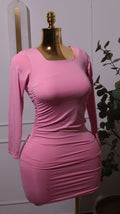 A Hot Pink Ruched Long Sleeve Bodycon Dress