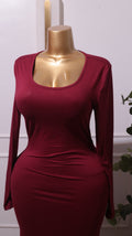 A Maroon Or Burgundy Long-sleeve Bodycon Maxi Dress