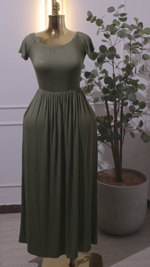 Army Green Empire Waist Maxi Dress