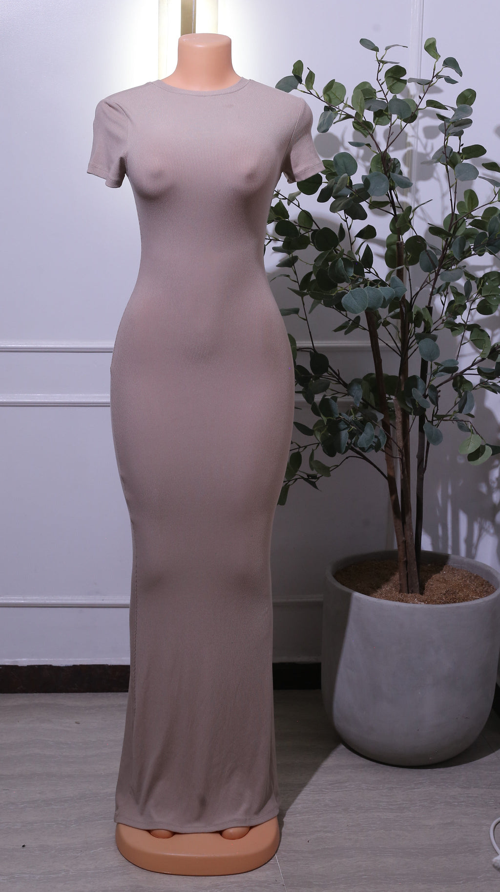Beige Bodycon Maxi Dress