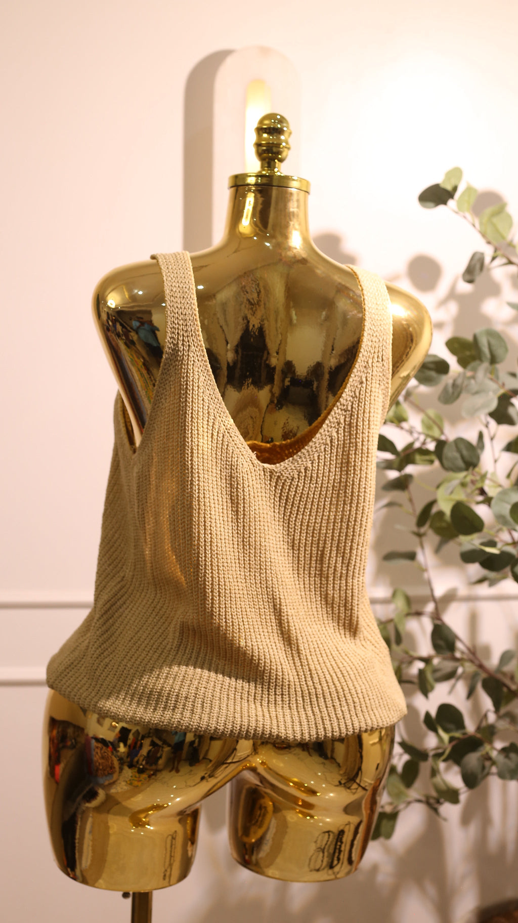 Beige Knitted V-Neck Crop Top