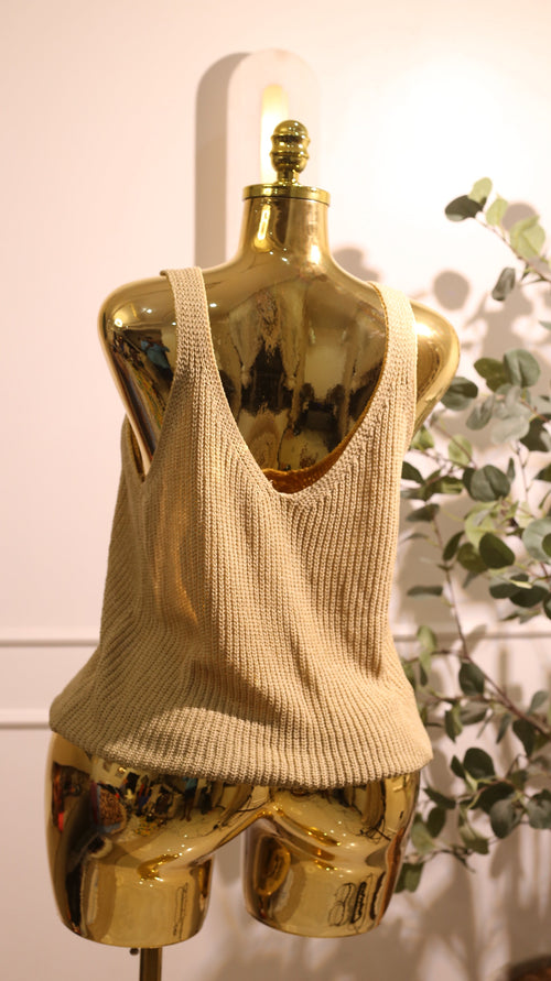 Beige Knitted V-Neck Crop Top