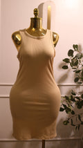 Beige Ribbed Knit Bodycon Tank Dress