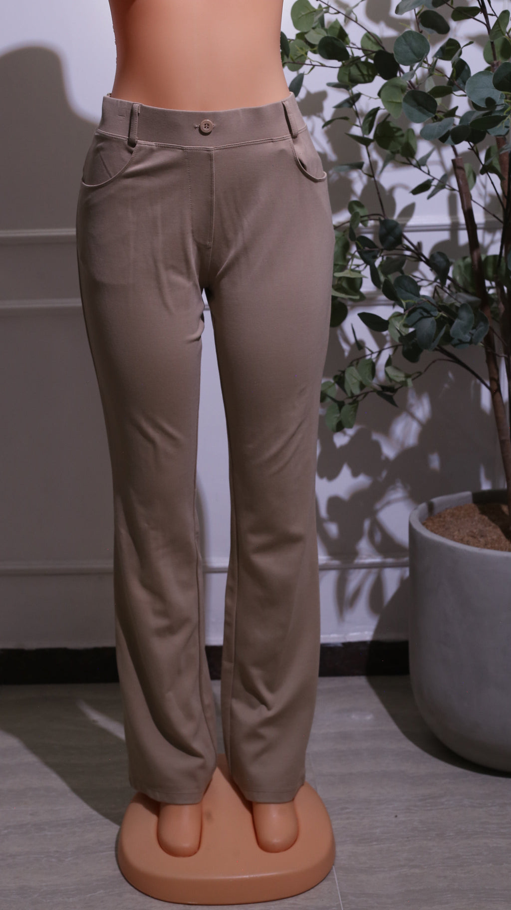 Beige Straight-Leg Trousers