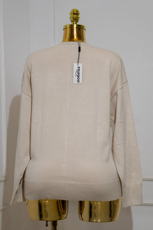 Beige V-Neck Button Cardigan