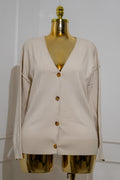 Beige V-Neck Button Cardigan