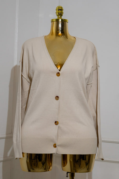 Beige V-Neck Button Cardigan