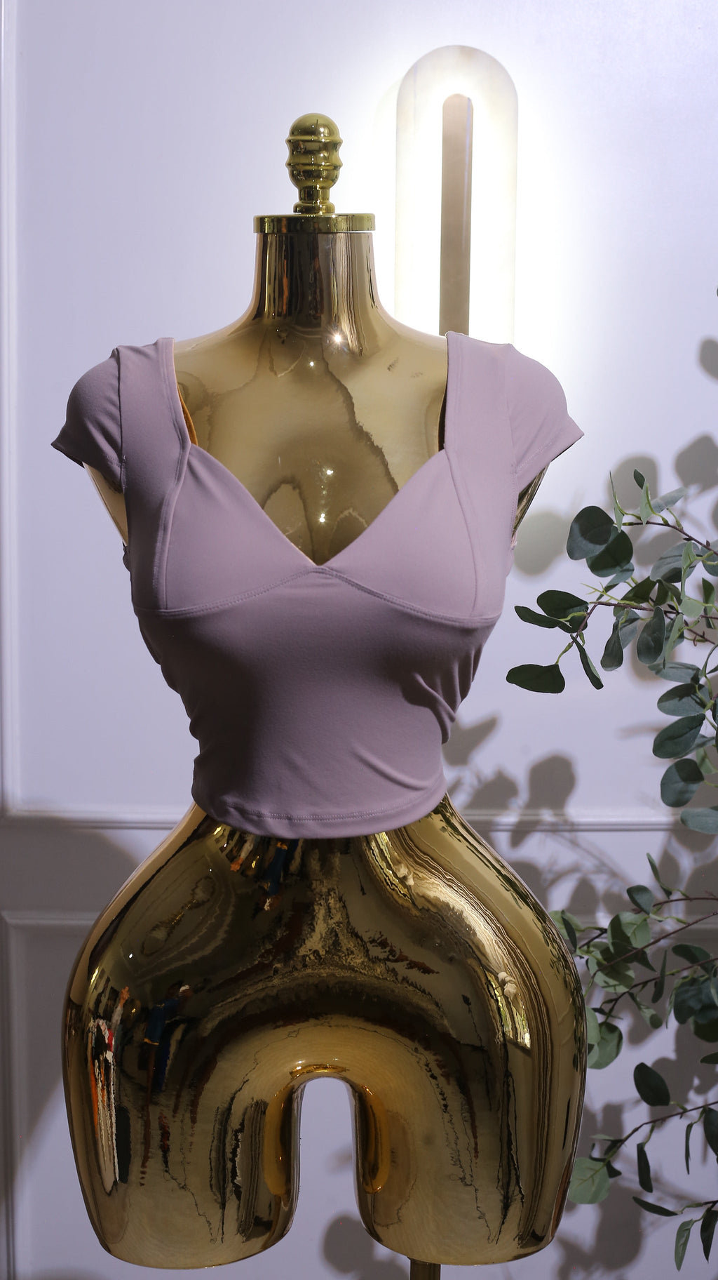 Beige V-Neck Short-Sleeve Crop Top