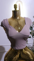Beige V-Neck Short-Sleeve Crop Top