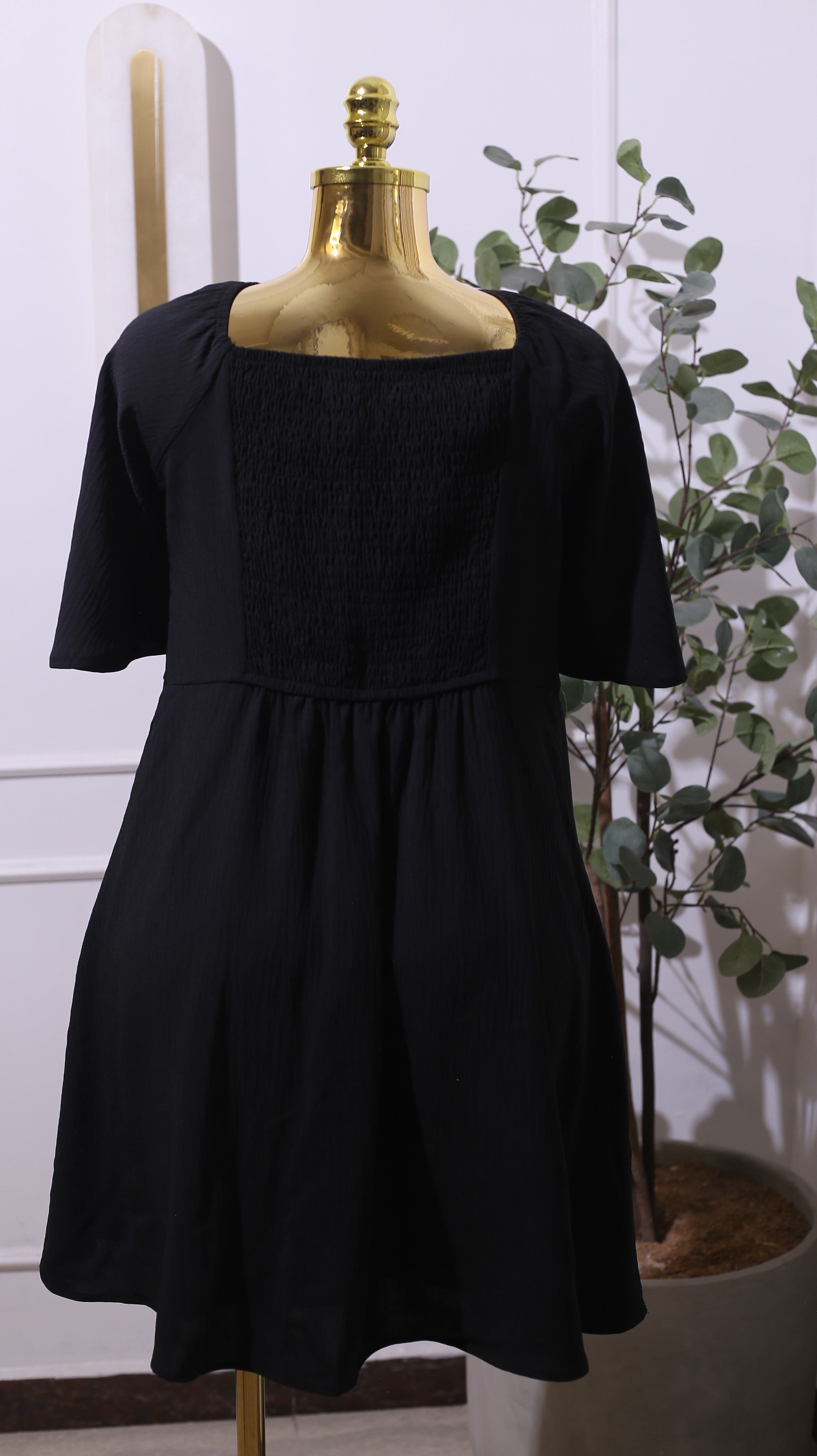 Tie front Black A-Line Mini Dress