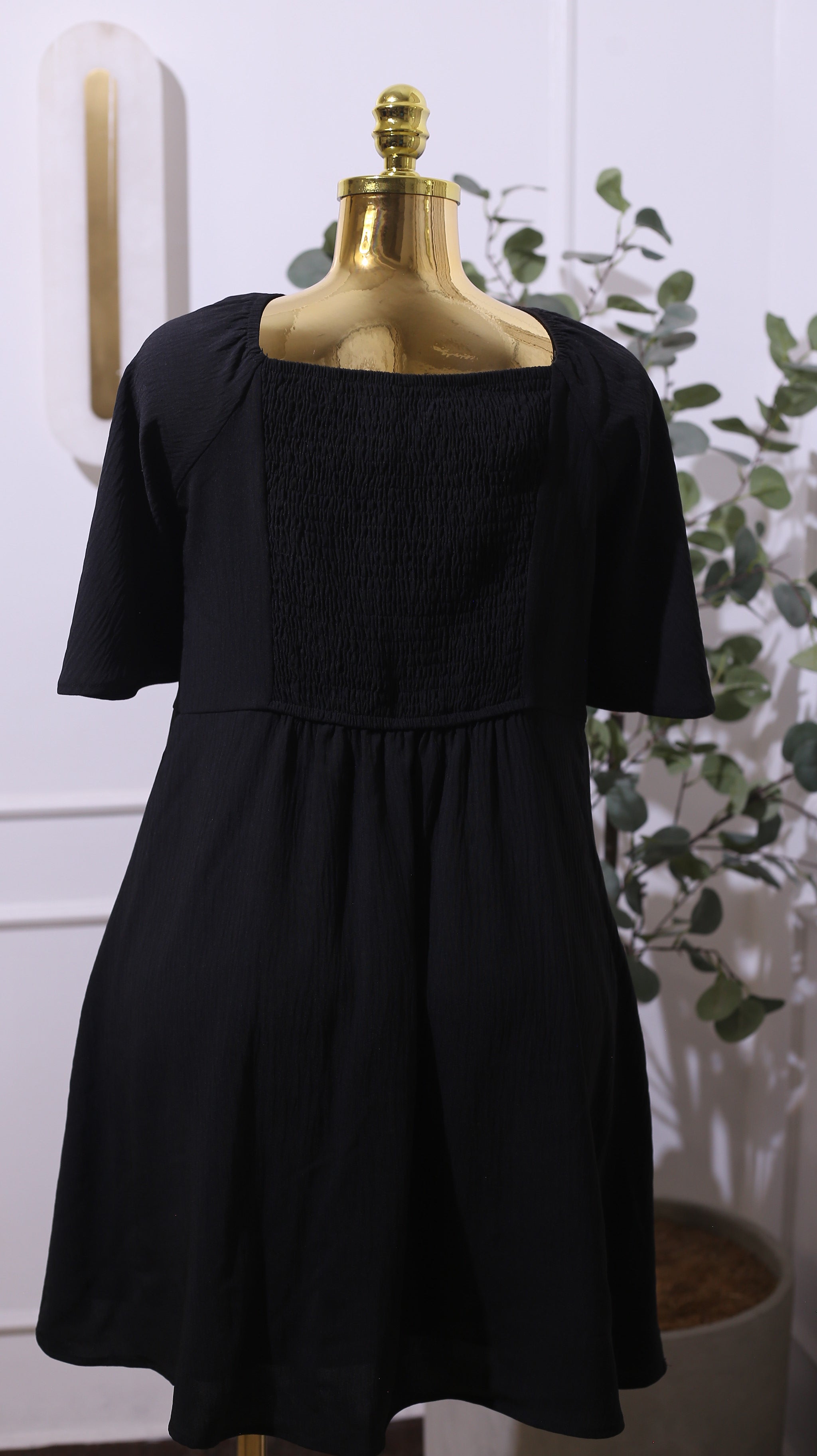 Tie front Black A-Line Mini Dress