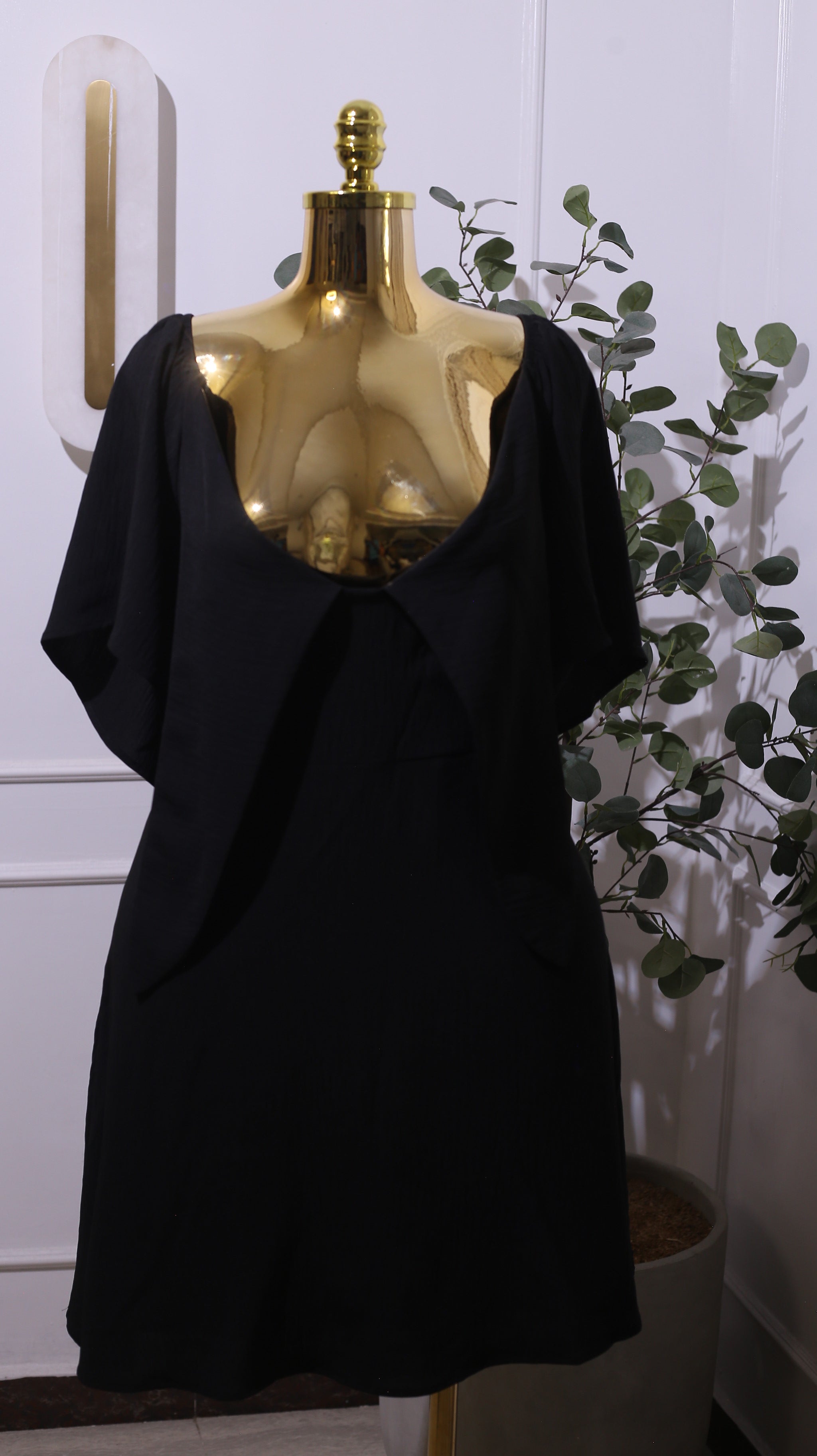 Tie front Black A-Line Mini Dress