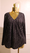 Black Long-Sleeve Abstract Stripe Blouse