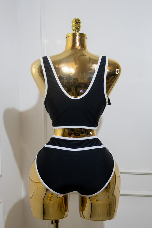 Black Bikini Set With White Binding