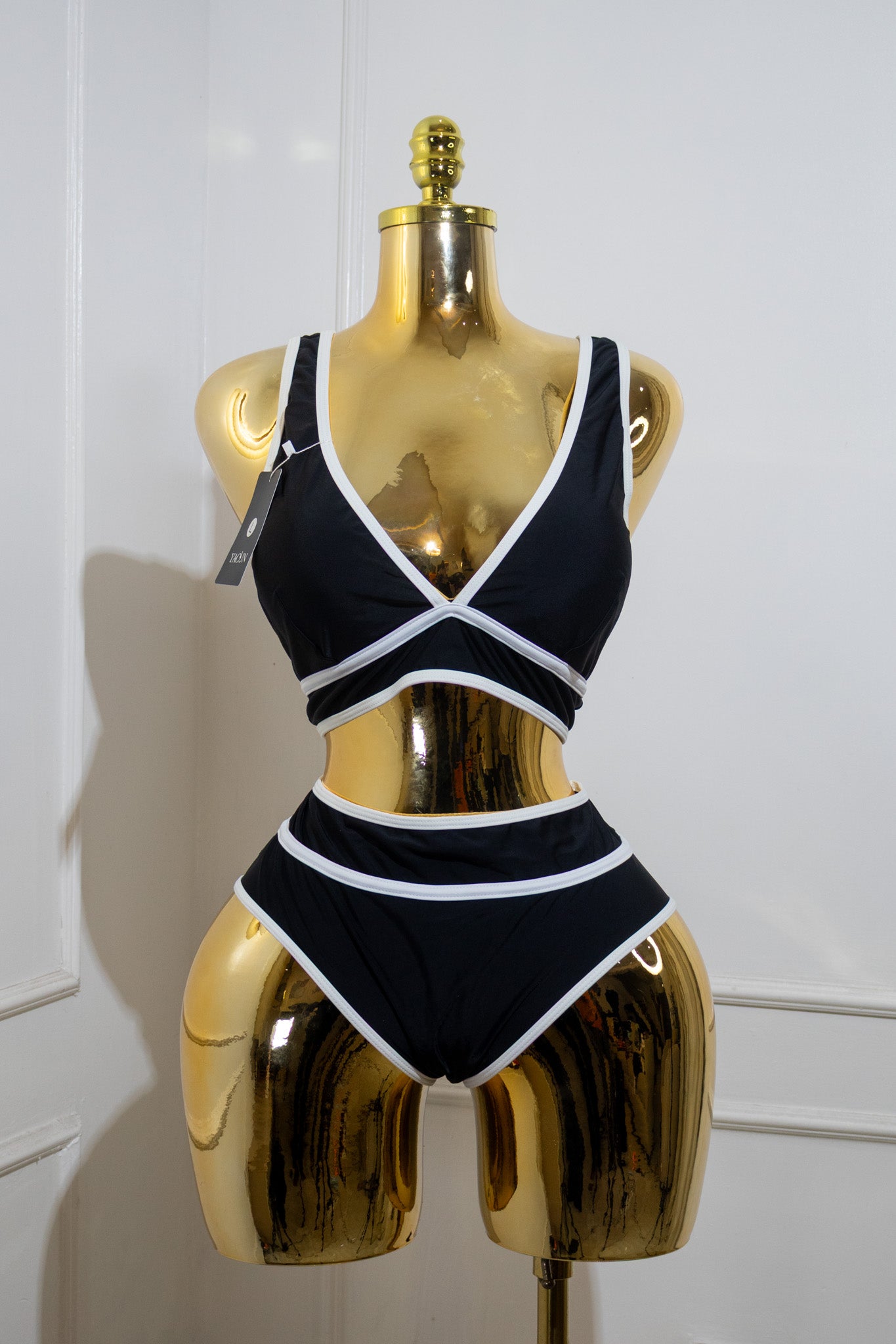 Black Bikini Set With White Binding