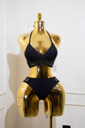 Black Contrast-Mesh Halter Bikini Set
