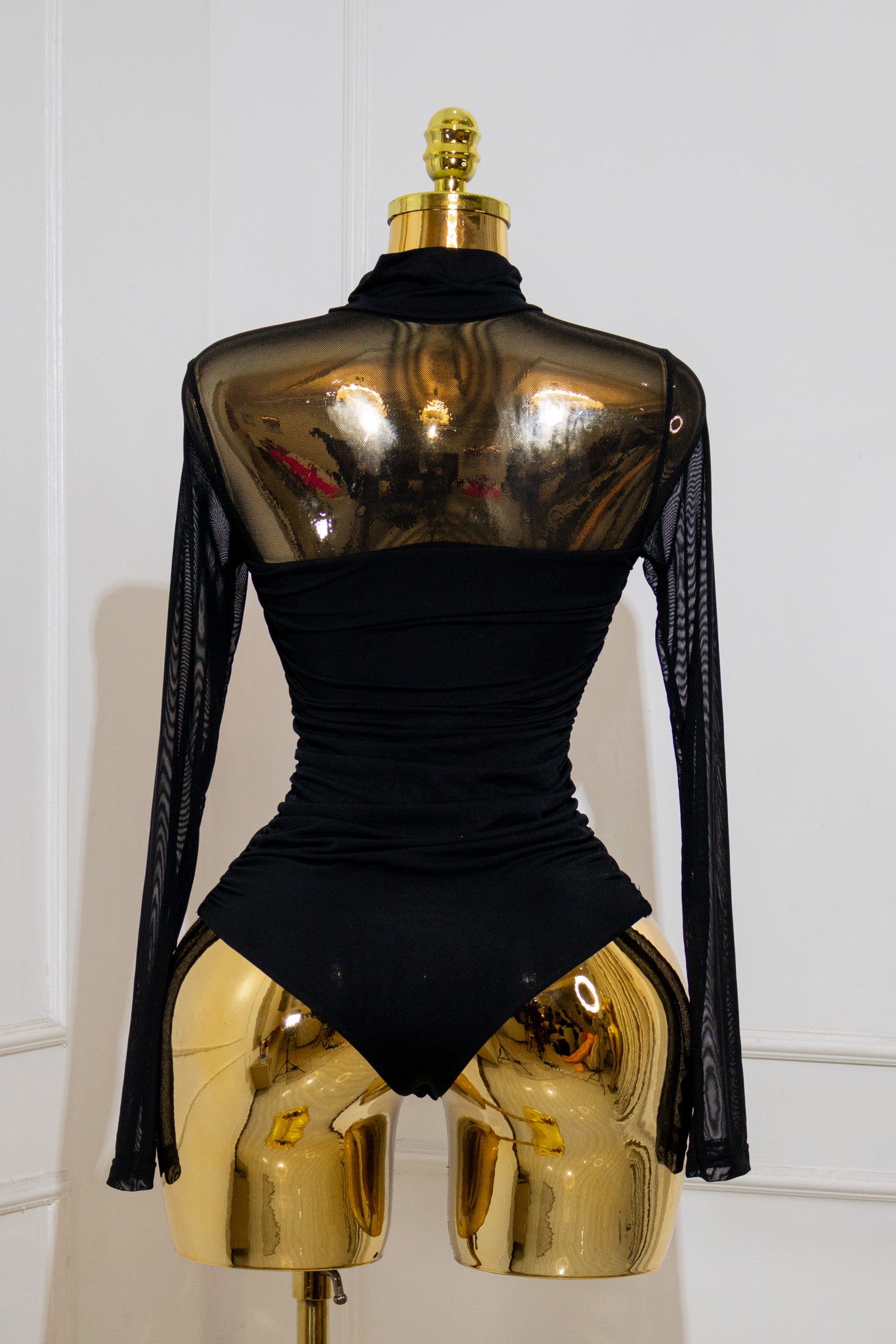 Black Draped High-Neck Bodysuit