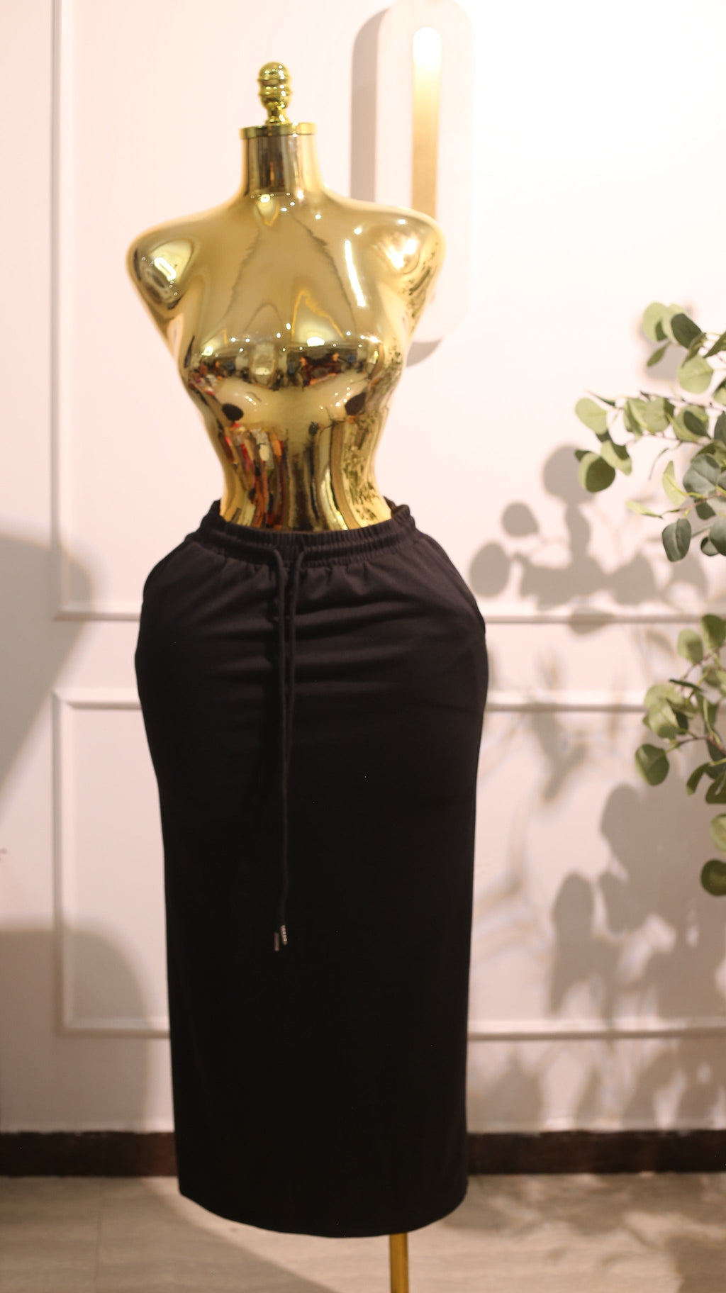 Black Drawstring Midi Skirt