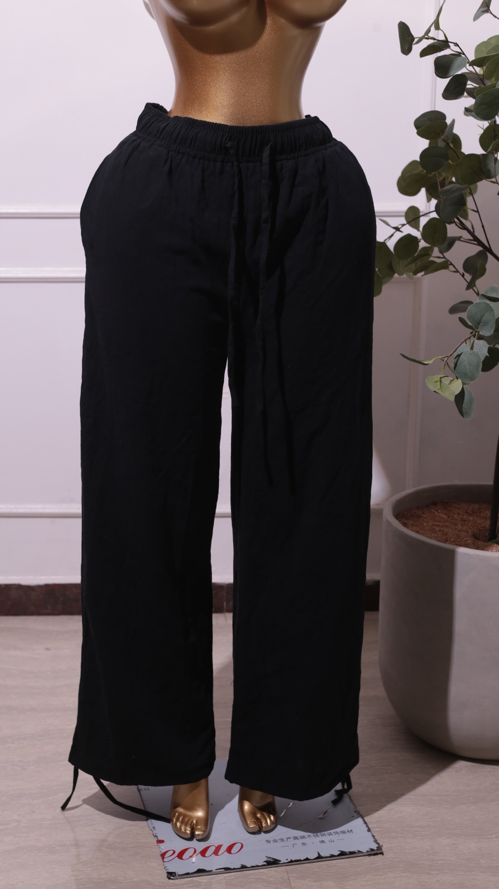 Black Drawstring Wide-Leg Pants