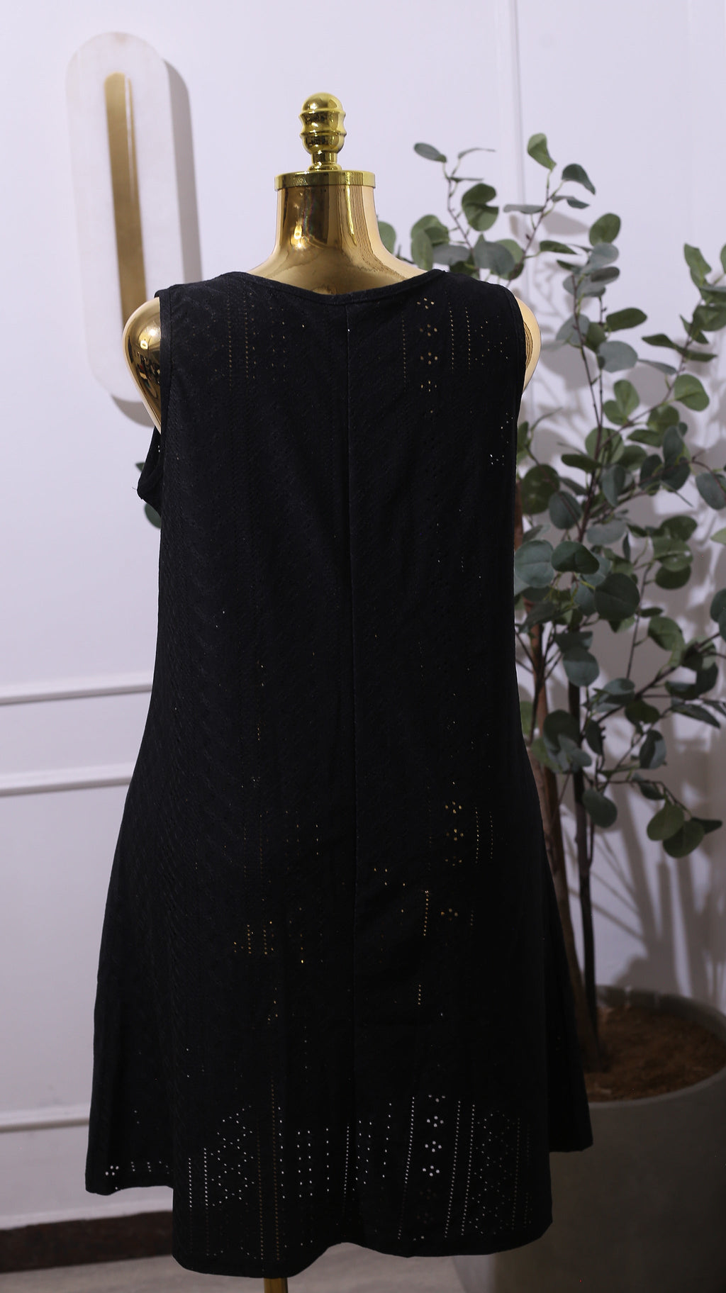 Black Eyelet Sleeveless V-NECK A-line Casual Dress
