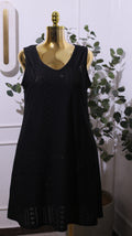 Black Eyelet Sleeveless V-NECK A-line Casual Dress