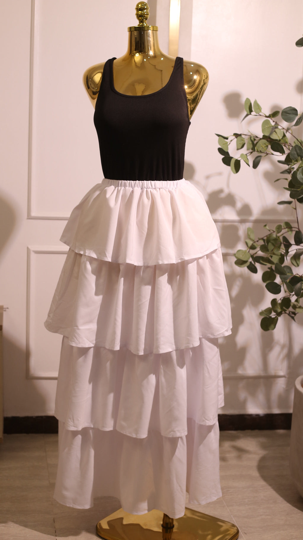 Black Fitted With A White Tiered Dress