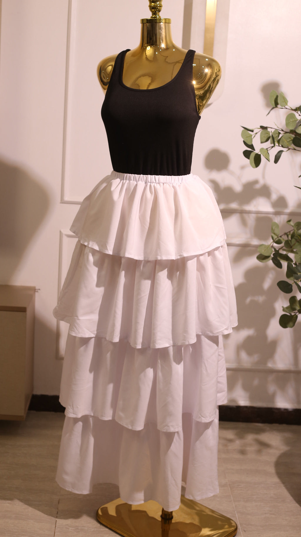 Black Fitted With A White Tiered Dress