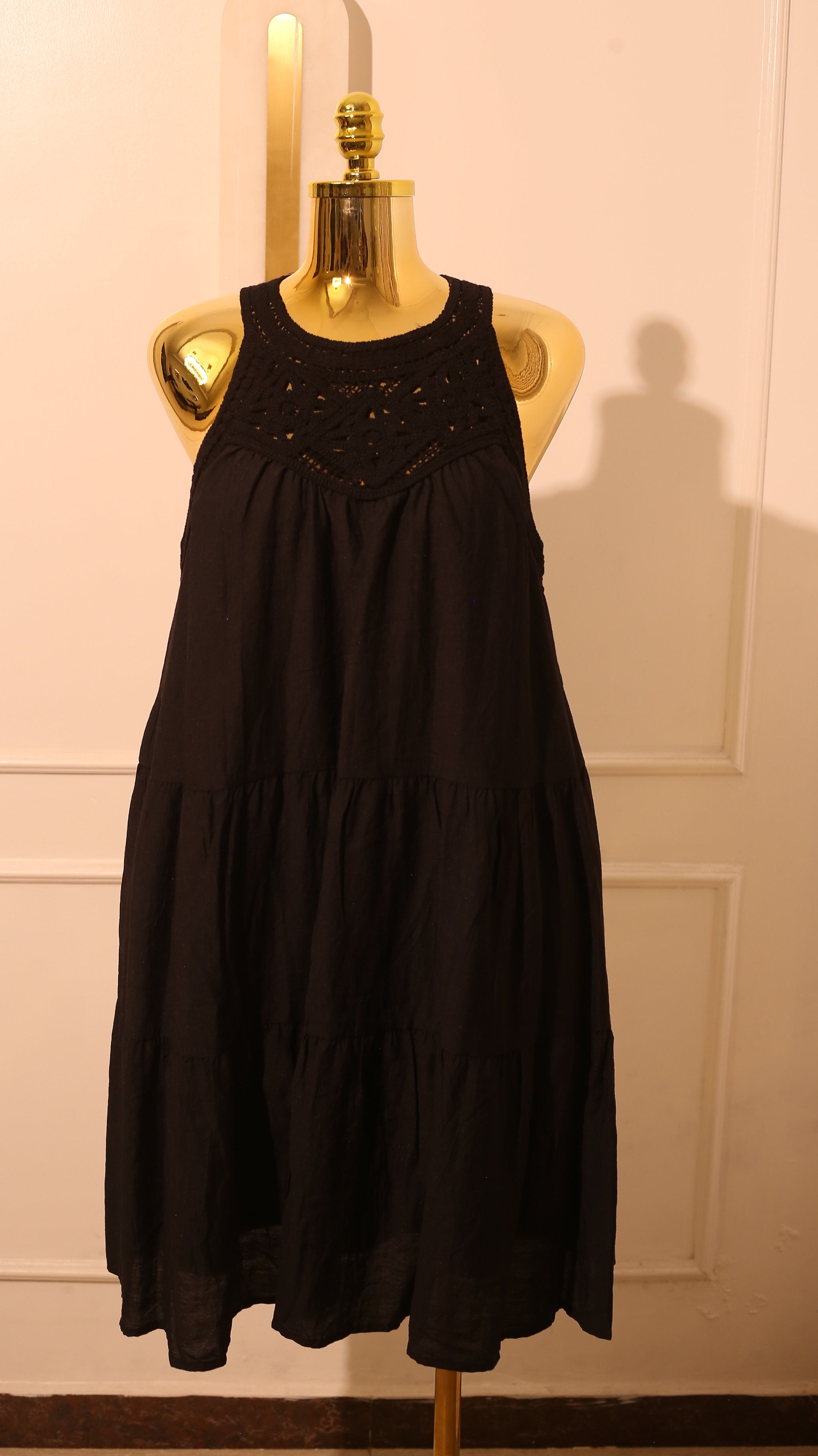 Black Halter Tiered Mini Dress – Large