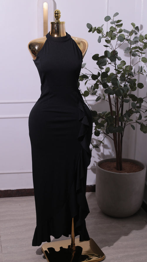 Black High-Neck Split Mermaid Dress