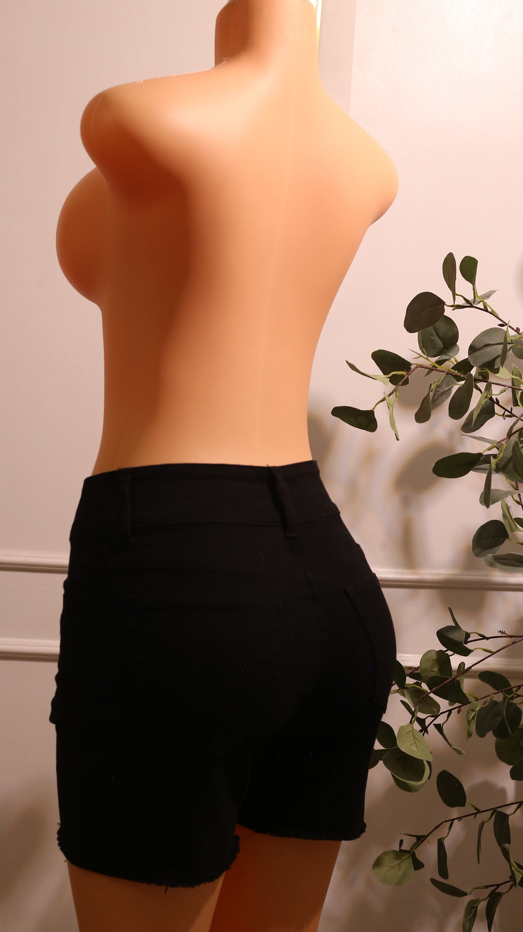Black High-Waisted Denim Shorts (Two Buttons)