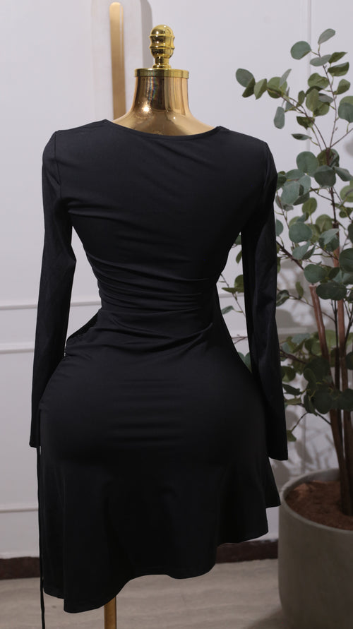 Black Knit Fit-and-Flare Mini Dress